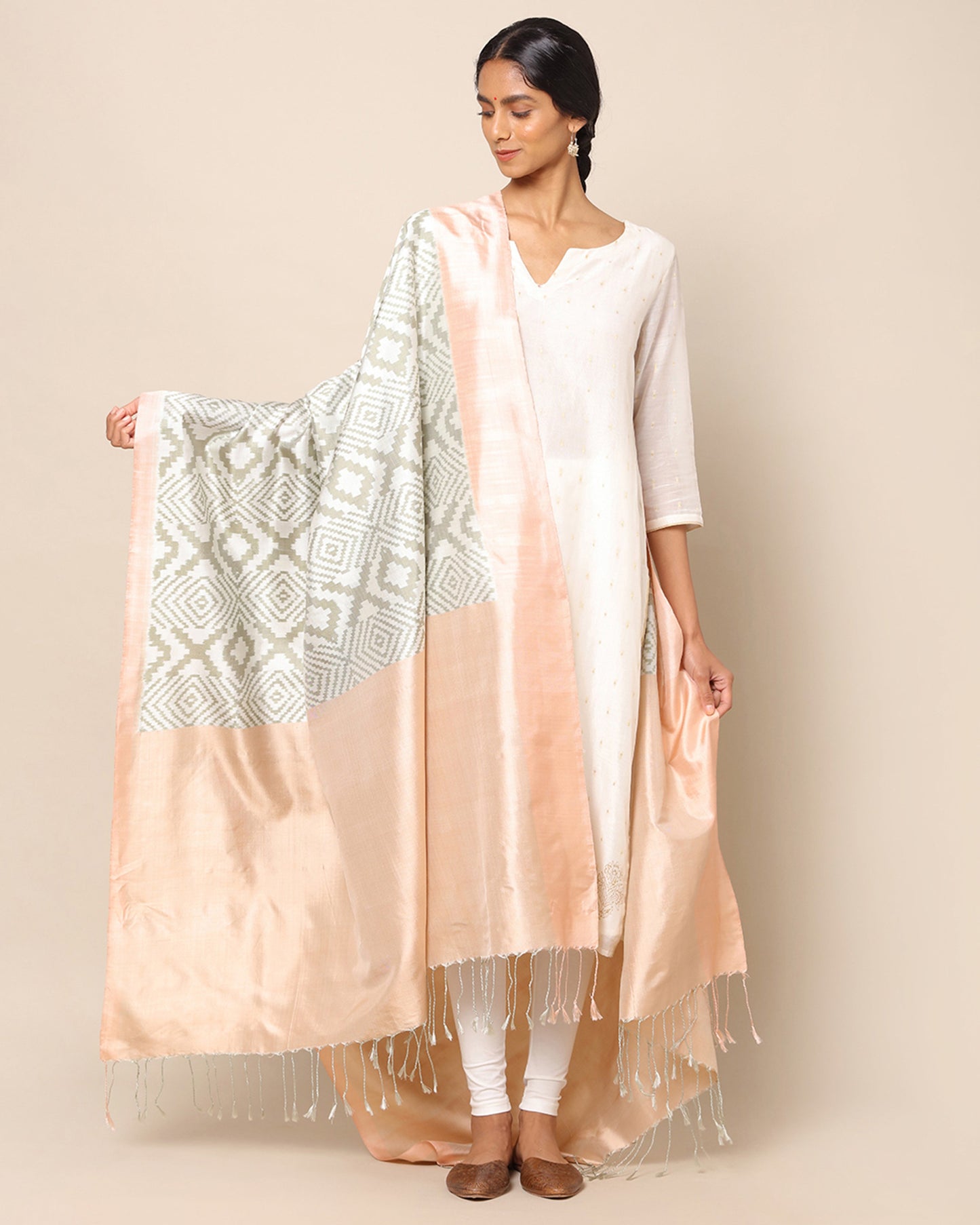 String Weft Ikat Silk Dupatta