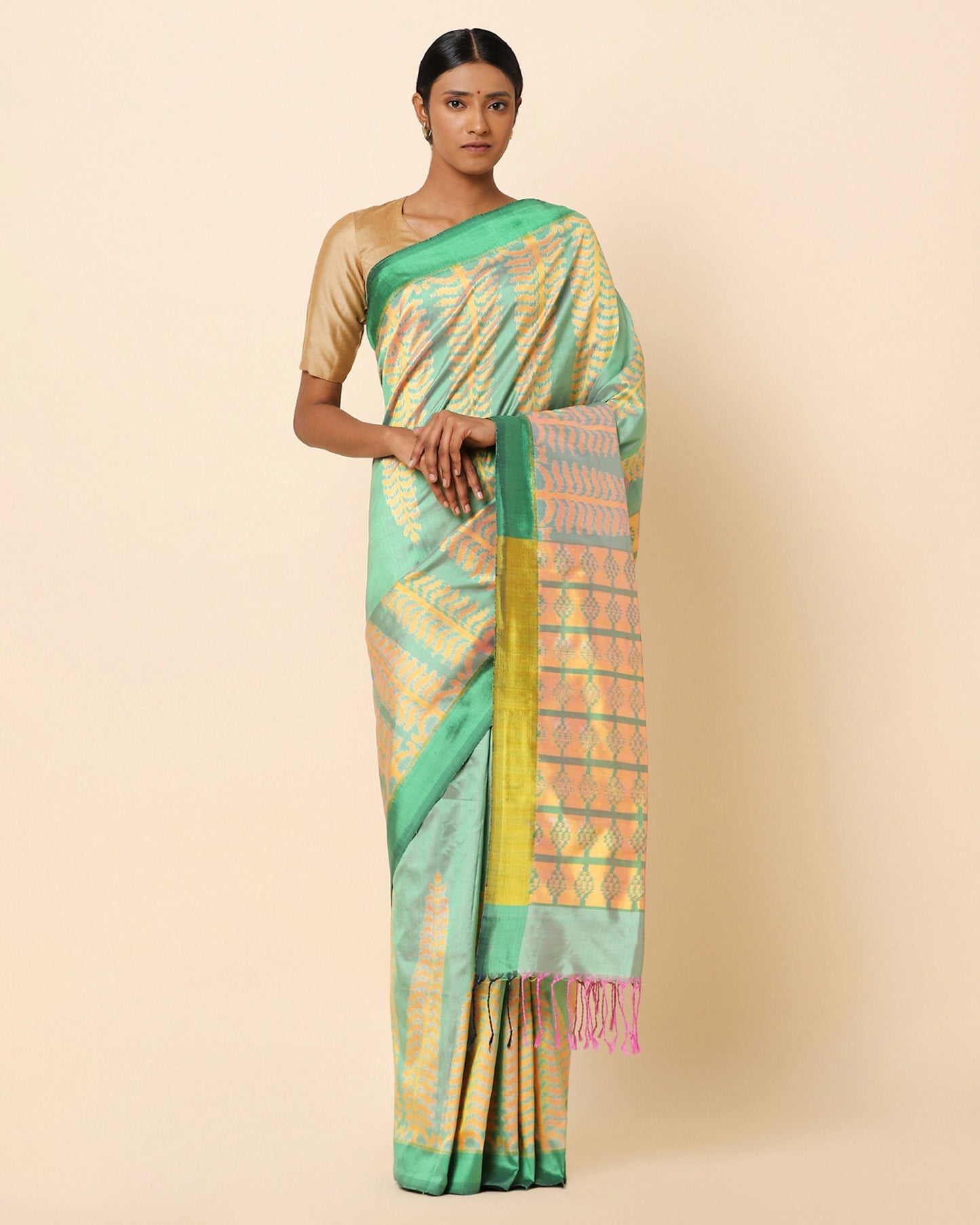 Vriksh Weft Ikat Silk Saree