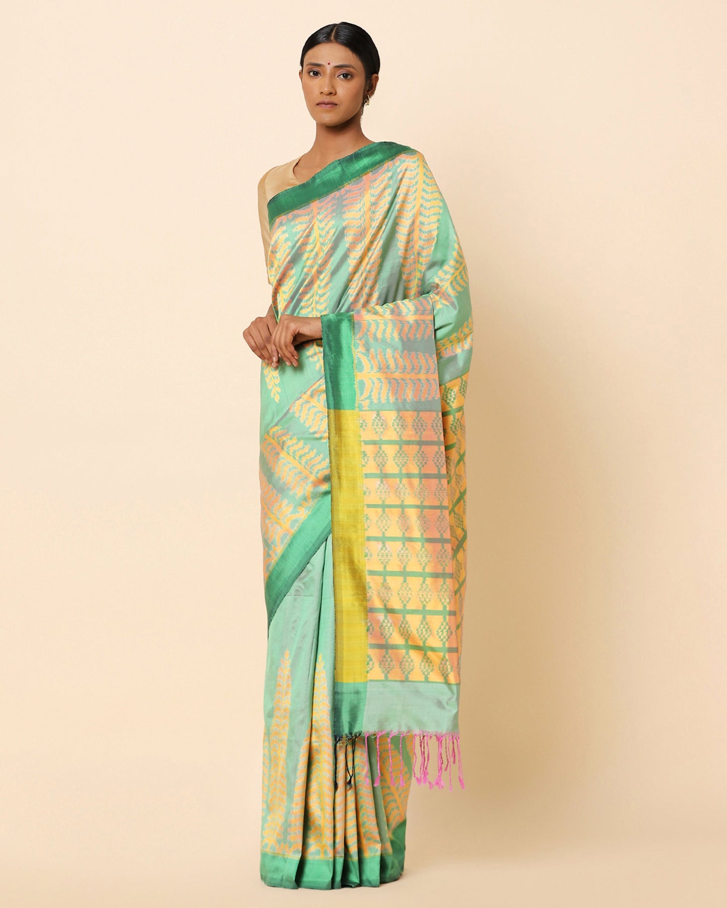 Vriksh Weft Ikat Silk Saree