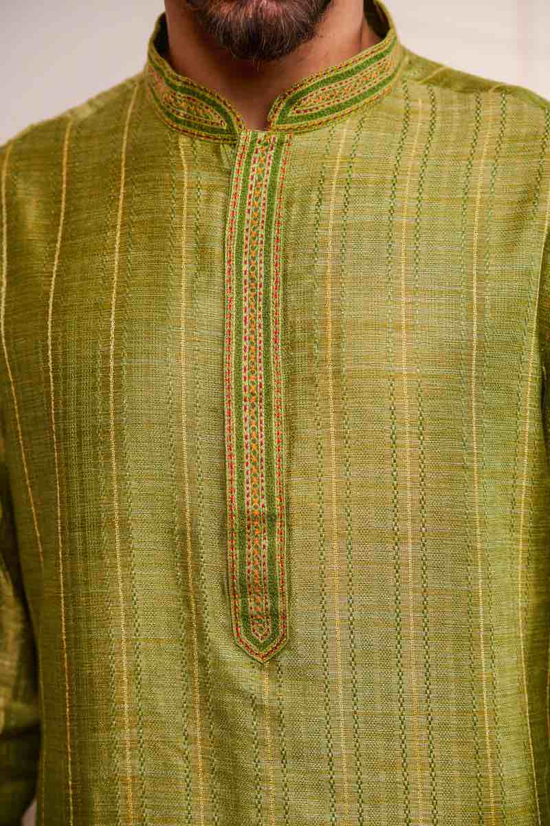 Green Cotton Slub Kurta Set