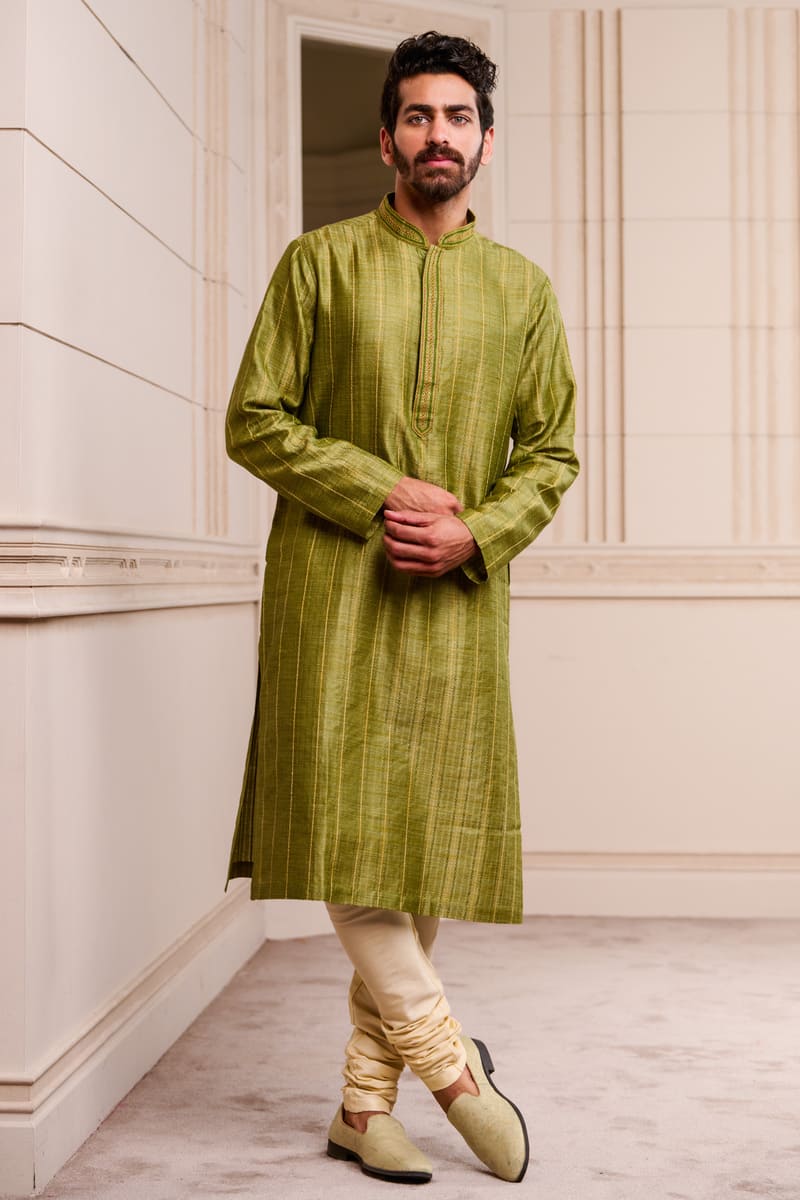 Green Cotton Slub Kurta Set
