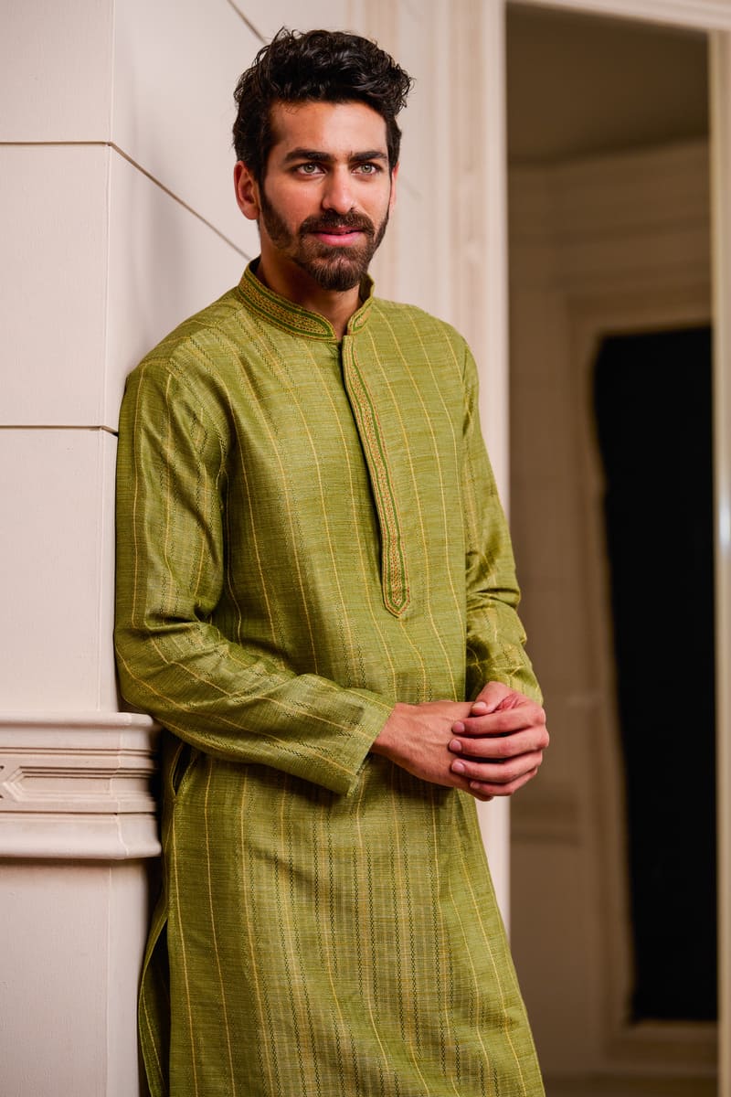 Green Cotton Slub Kurta Set