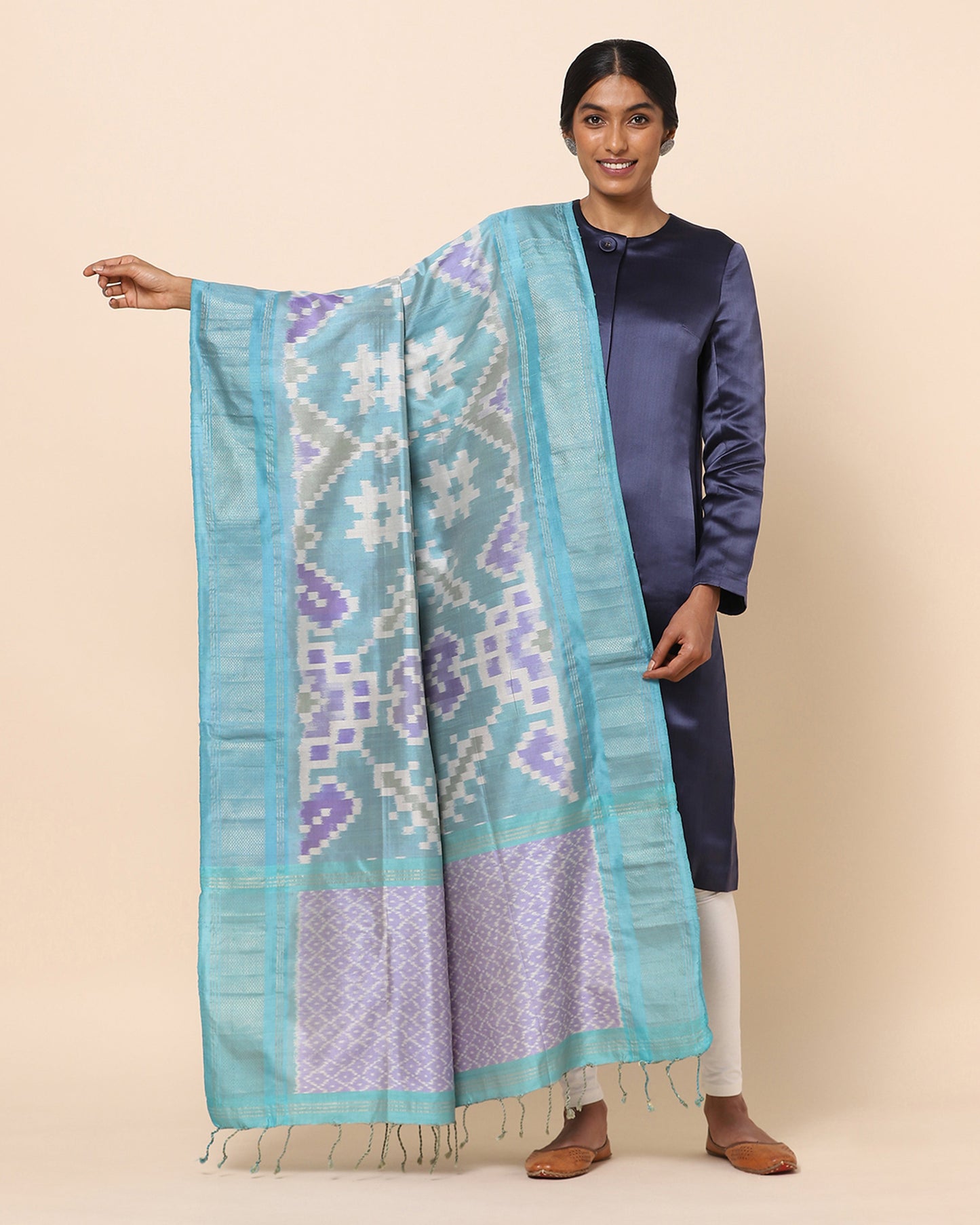 Abad Weft Ikat and Jacquard Silk Dupatta