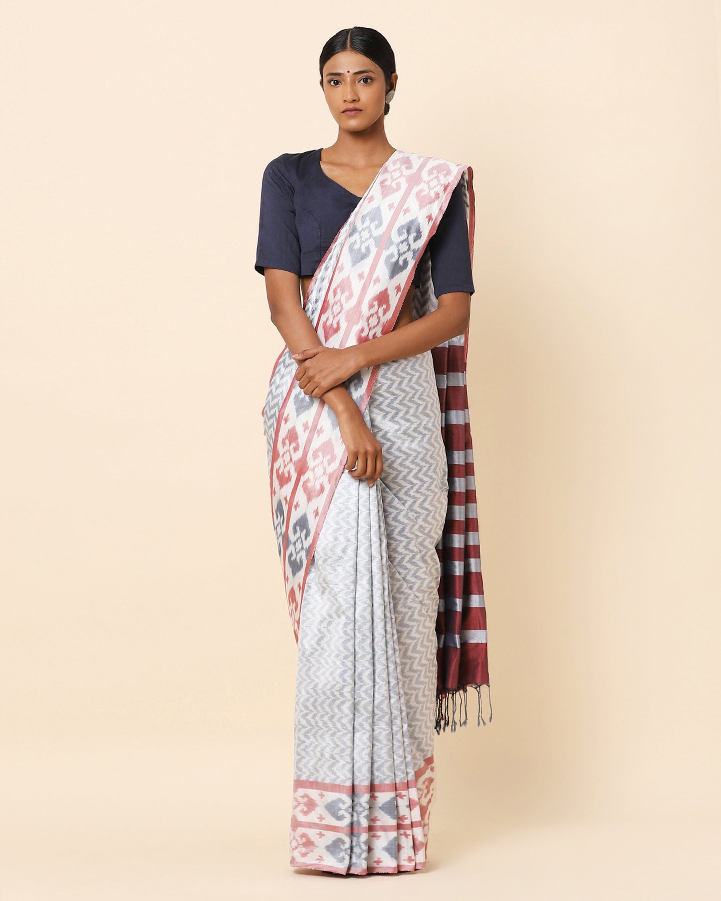 Zircon Warp Ikat Silk Saree