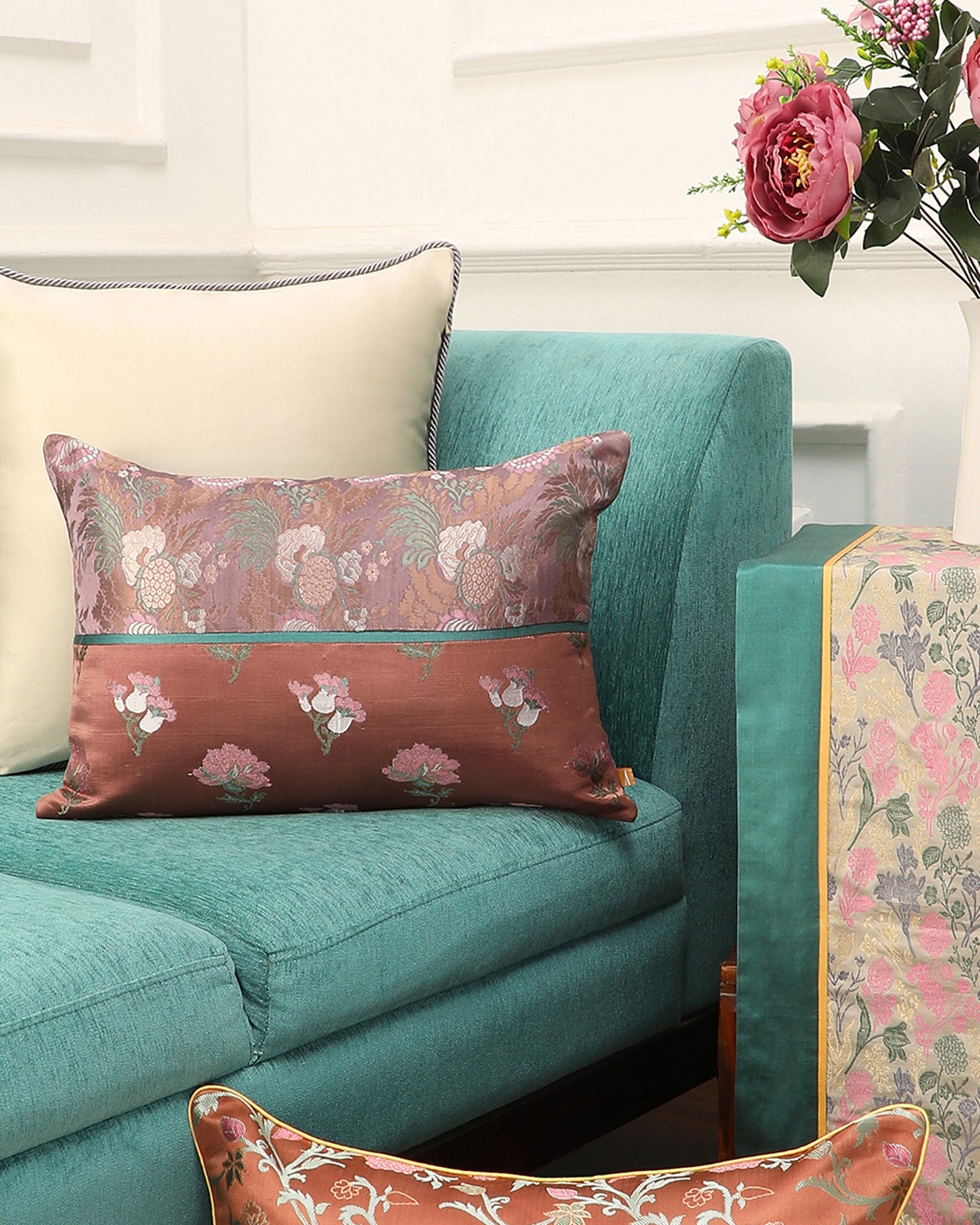 Alam Satin Brocade and Gyasar Silk Cushion Cover