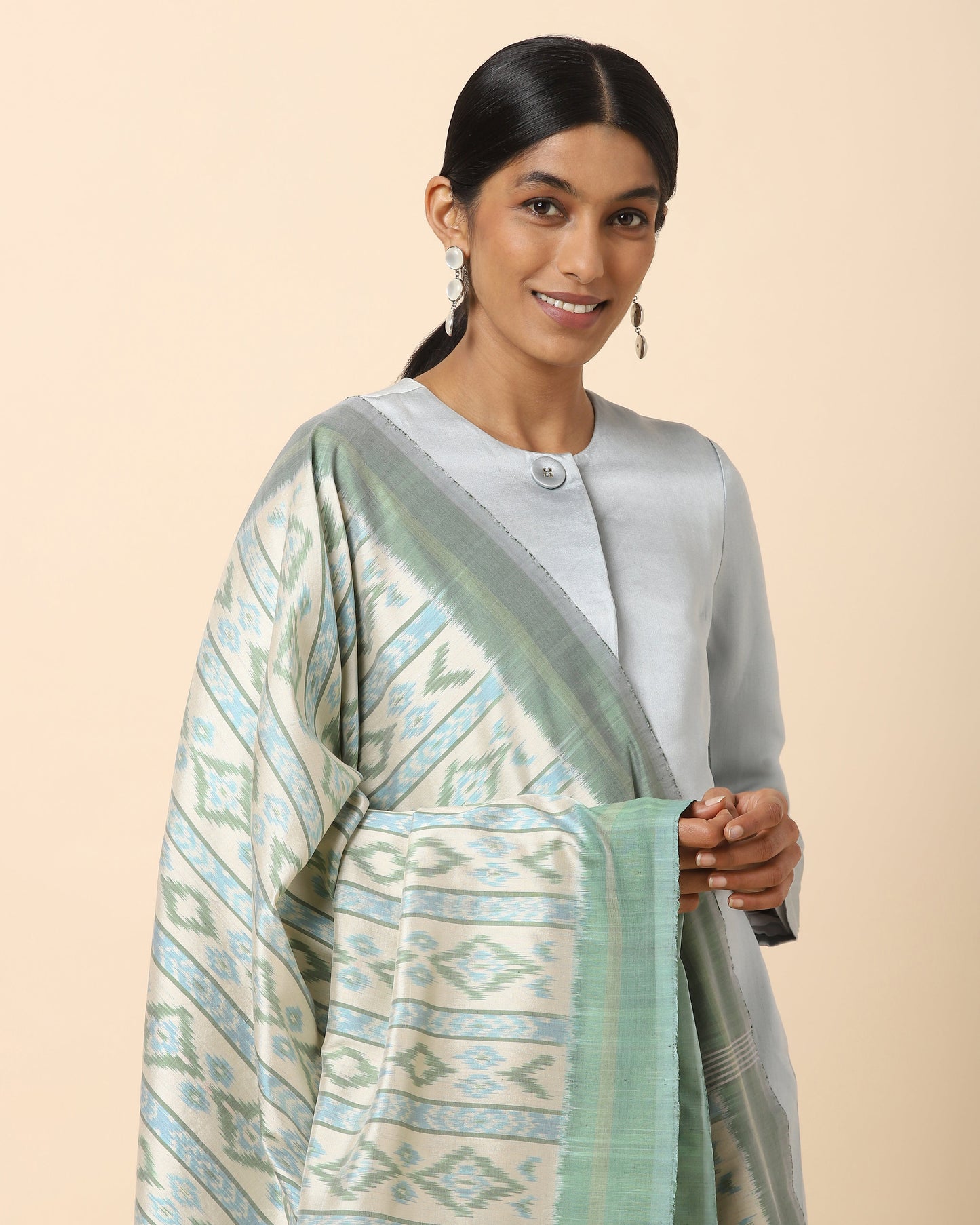 Yaashee Weft Ikat Cotton Silk Dupatta