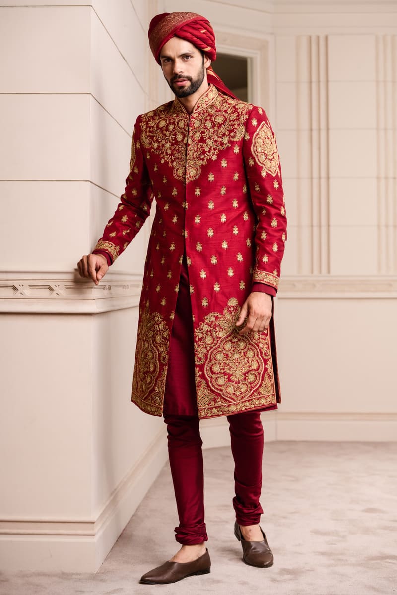 Maroon all over Embroidered Sherwani