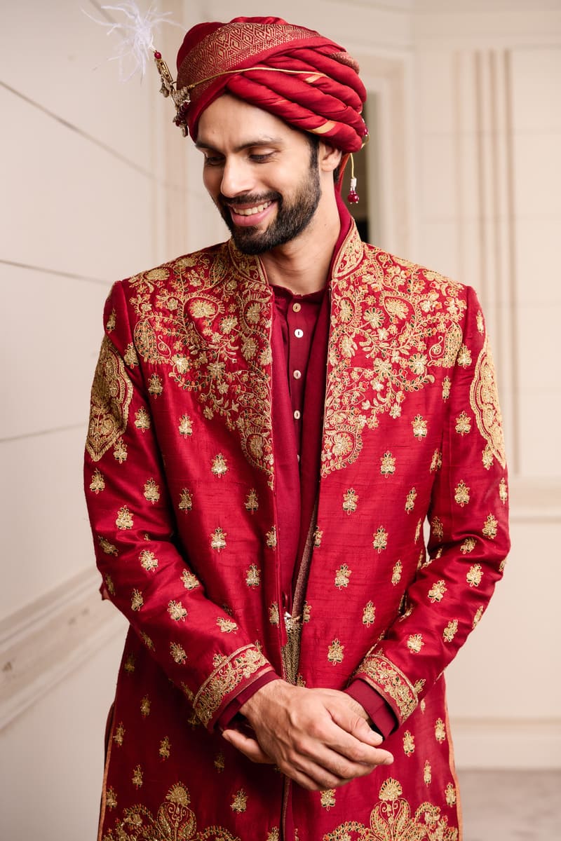 Maroon all over Embroidered Sherwani