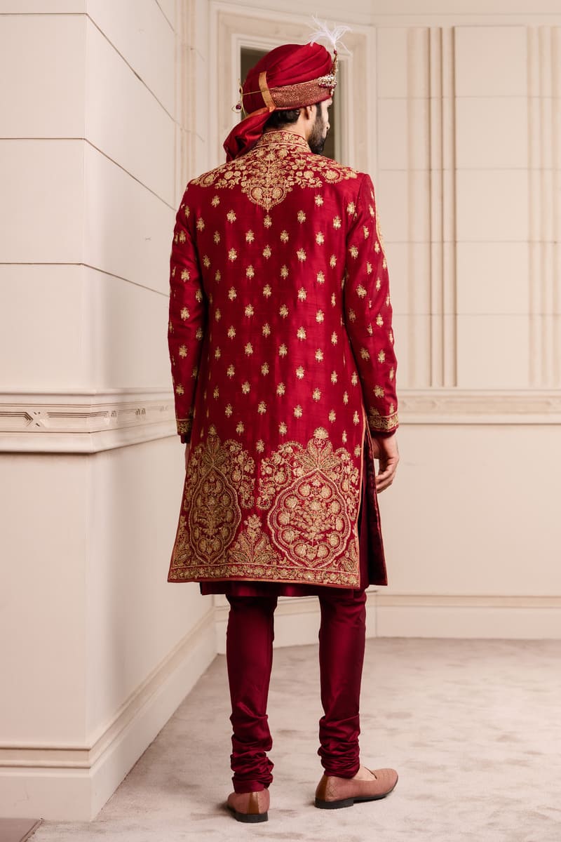 Maroon all over Embroidered Sherwani