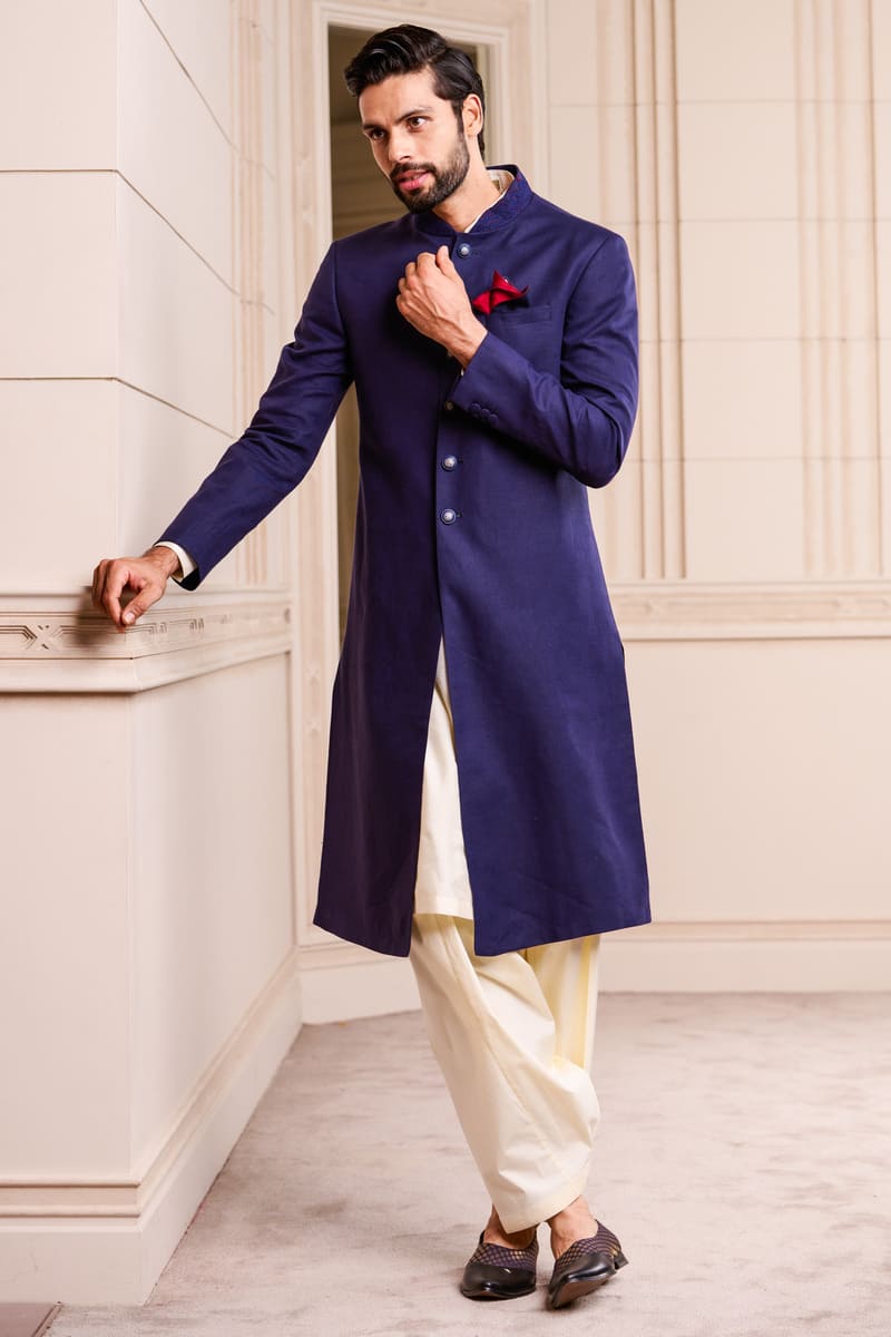 Linen Sherwani Paired with Salwar