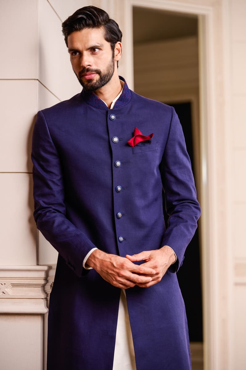 Linen Sherwani Paired with Salwar