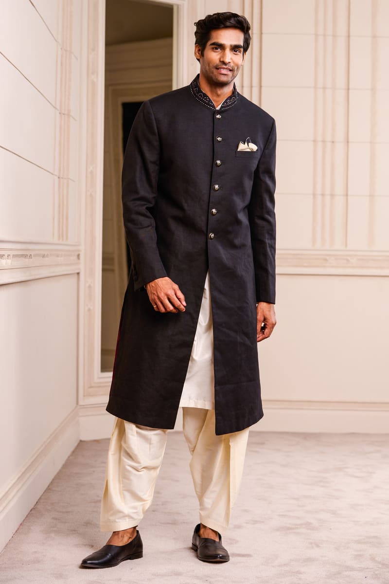 Linen Sherwani Paired with Salwar