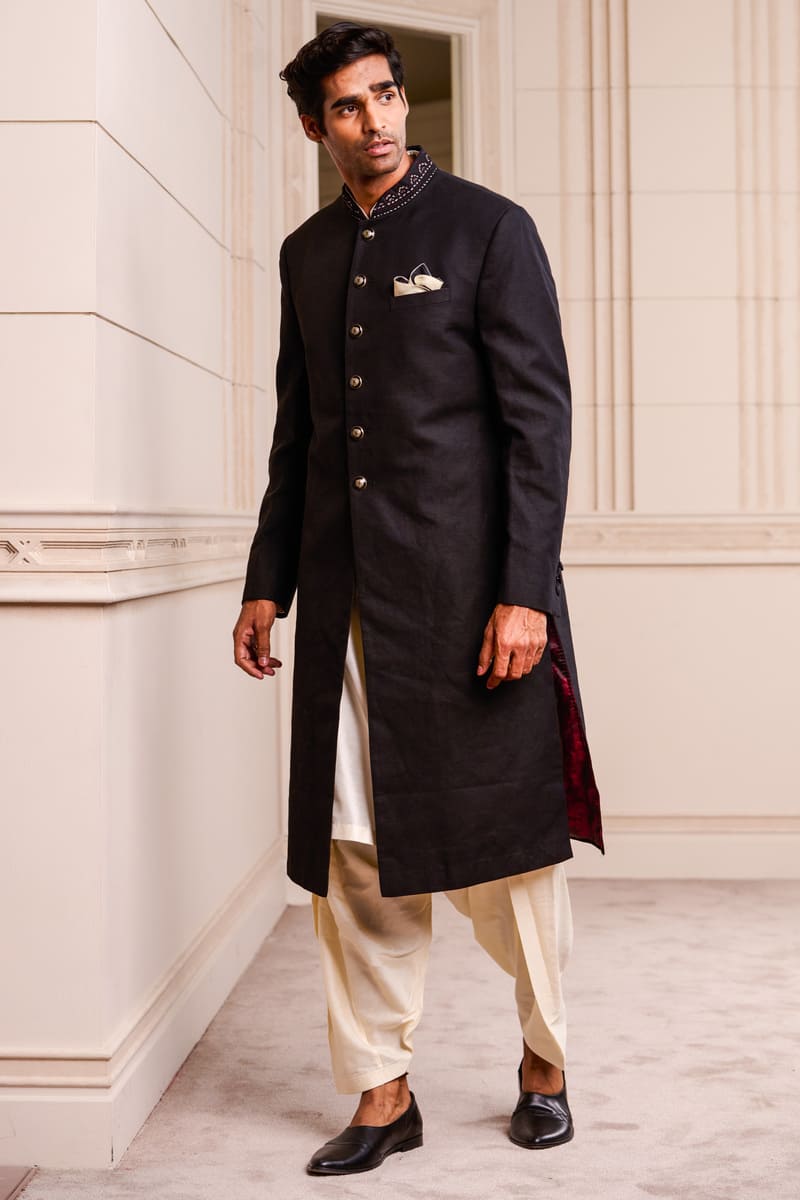 Linen Sherwani Paired with Salwar