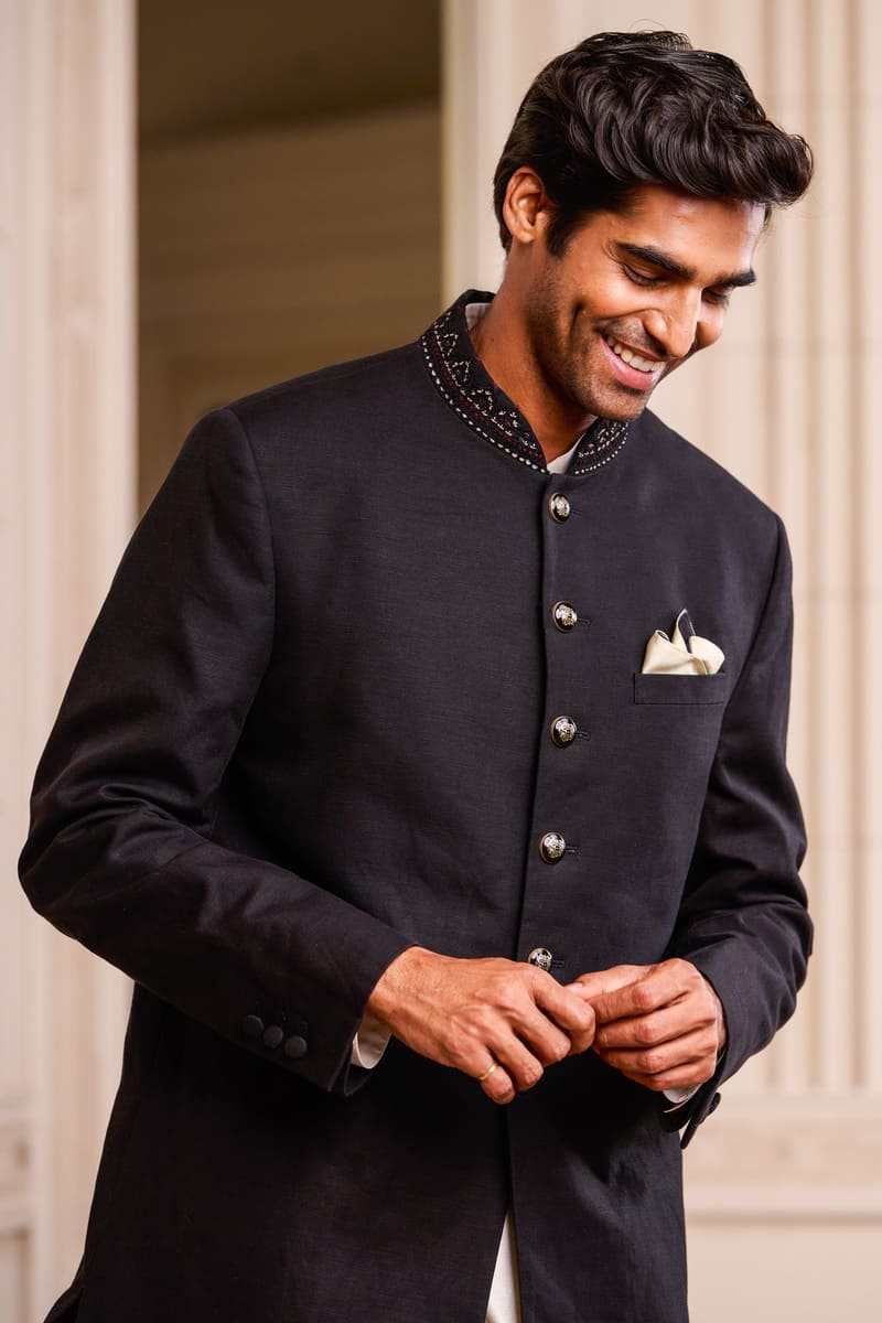 Linen Sherwani Paired with Salwar