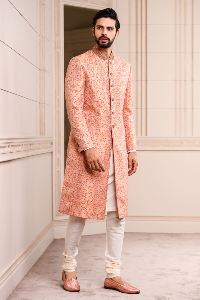 Peach Brocade Sherwani