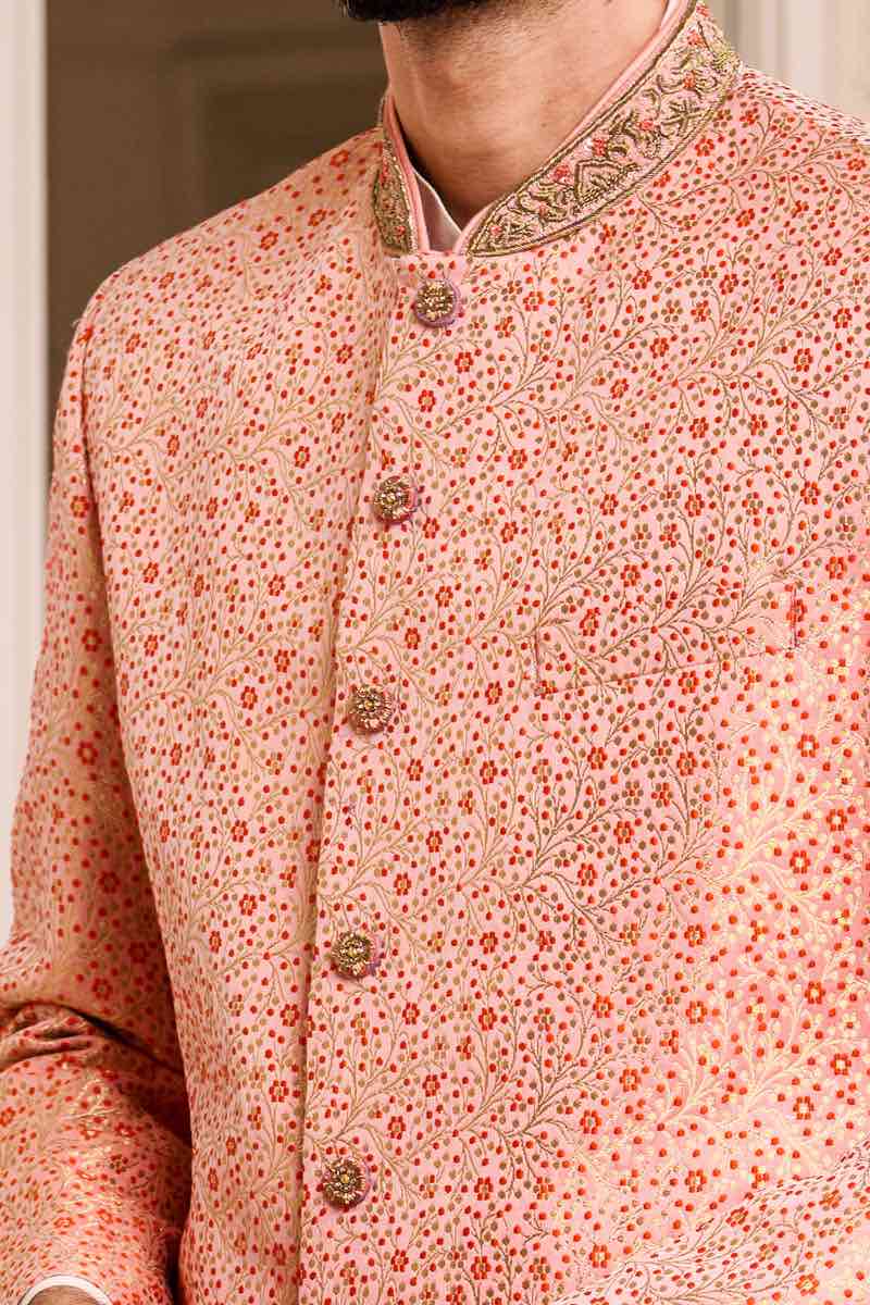 Peach Brocade Sherwani