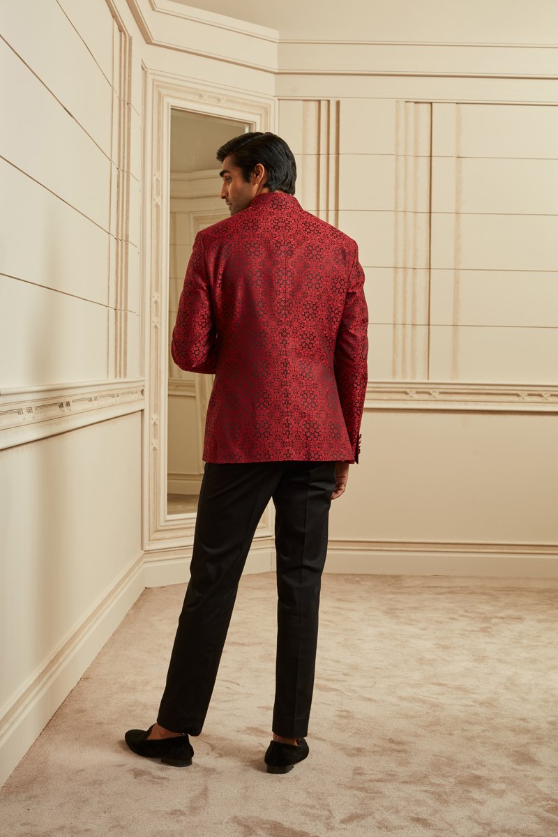 Red Textured Bandhgala