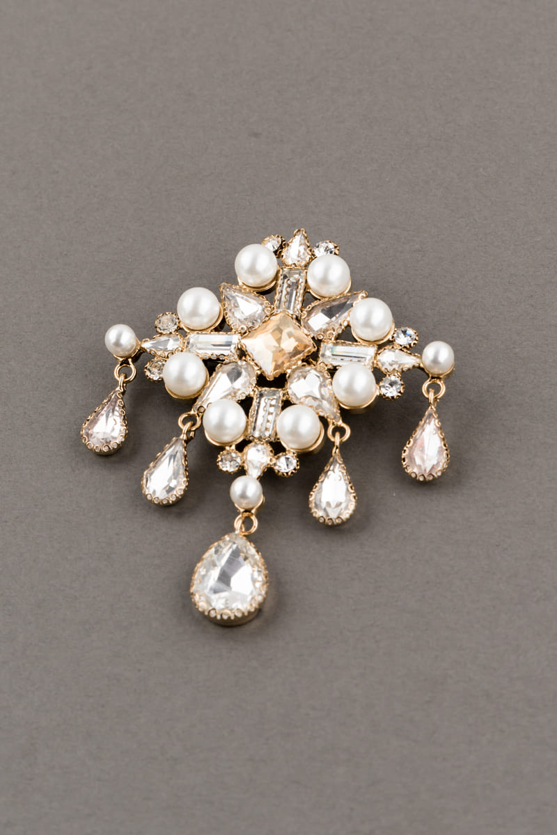 Ivory Quadrant Crystal Pearl Brooch