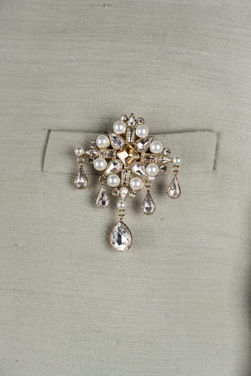 Ivory Quadrant Crystal Pearl Brooch
