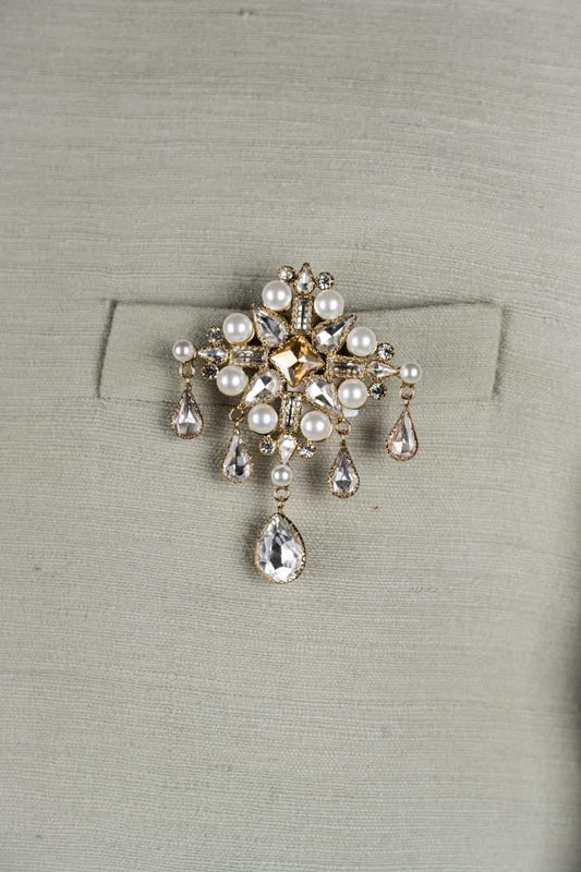 Ivory Quadrant Crystal Pearl Brooch
