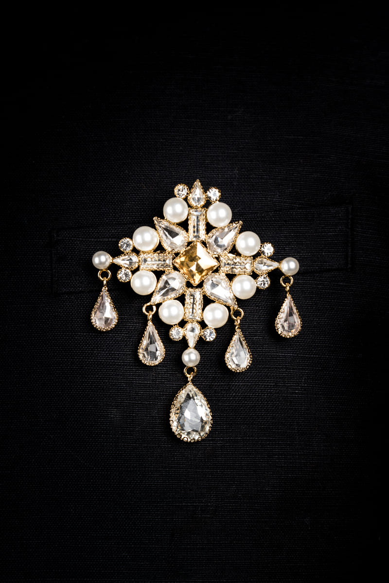 Ivory Quadrant Crystal Pearl Brooch