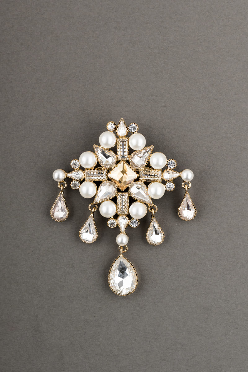 Ivory Quadrant Crystal Pearl Brooch