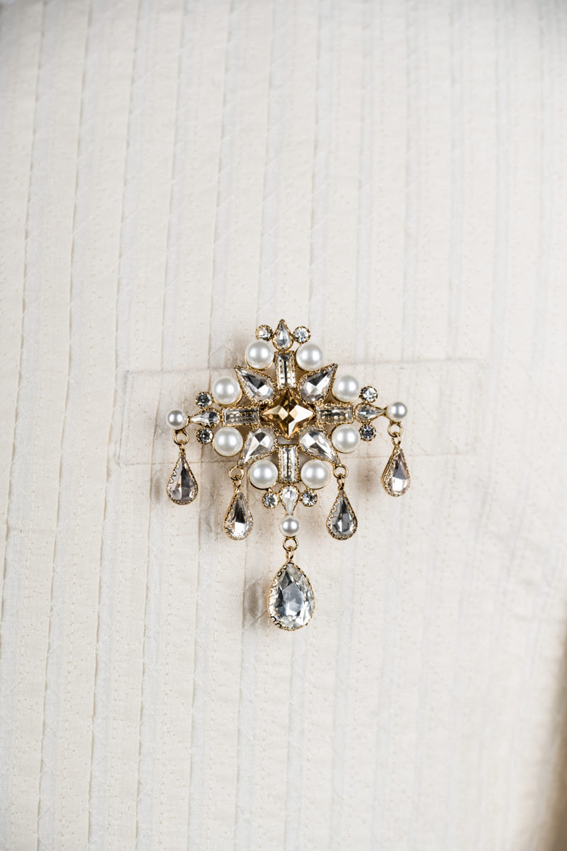 Ivory Quadrant Crystal Pearl Brooch