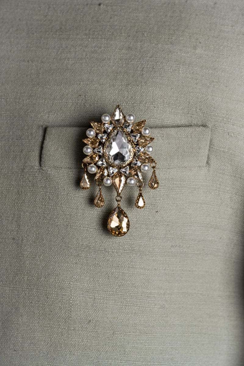 Gold Crystal Studded Brooch