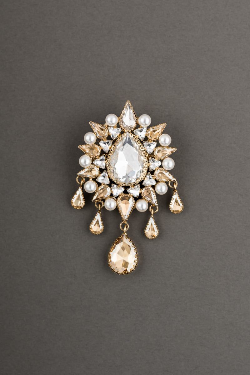 Gold Crystal Studded Brooch