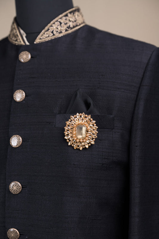 Round Gold Crystal Crystal & Stone Brooch