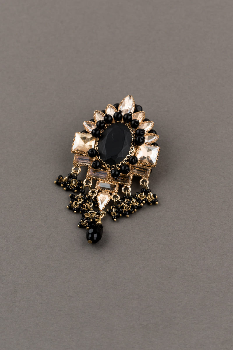 Crystal & Black Stone Brooch
