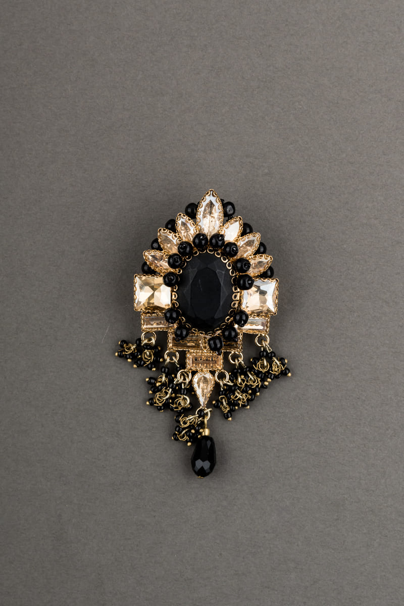 Crystal & Black Stone Brooch