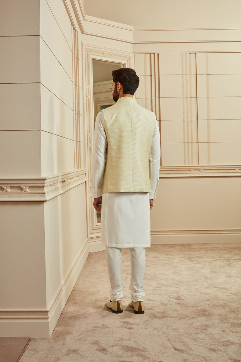 Mint Jacquard Kurta Bundi Set