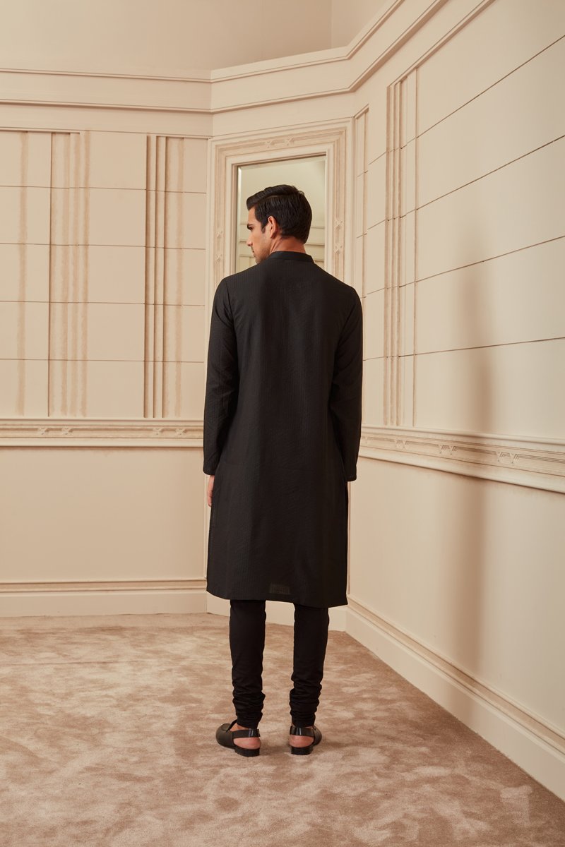 Black All Over Textured Kurta Set