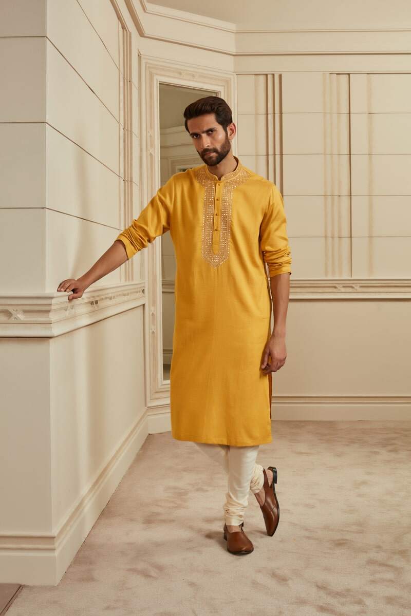 Mustard Mirror Work Kurta Set