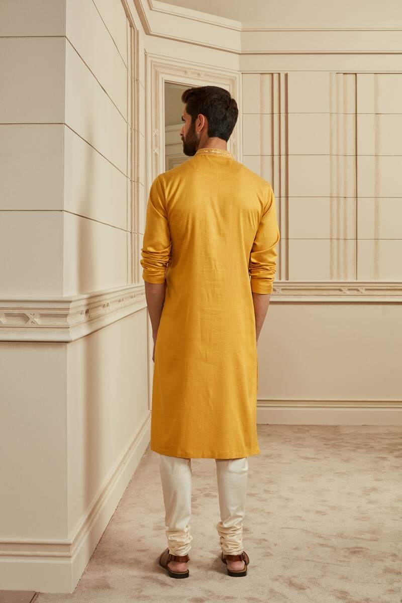Mustard Mirror Work Kurta Set