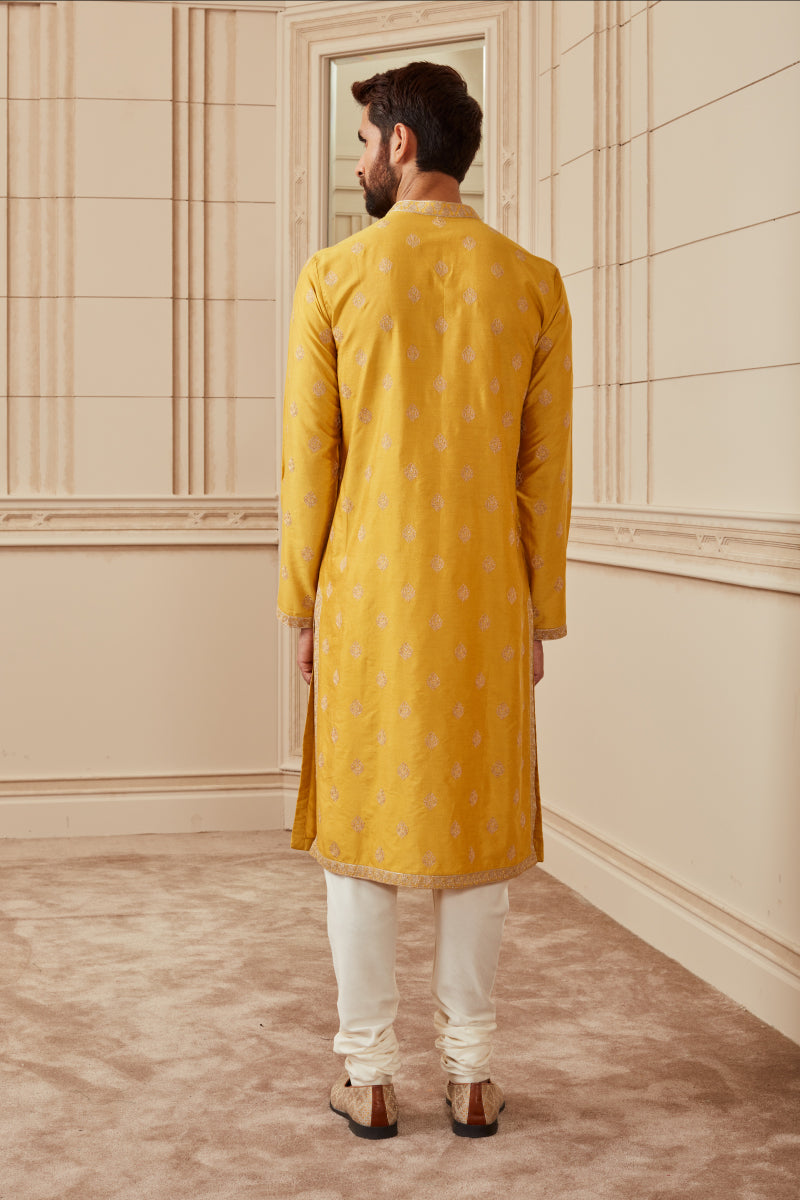 Mustard Butti Jaal Kurta Set