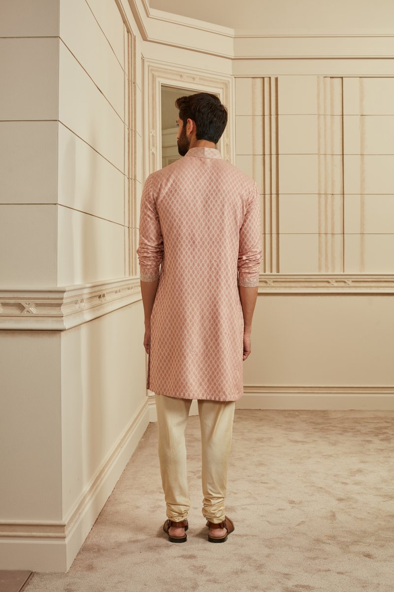 Salmon Textured Jacquard Kurta Set