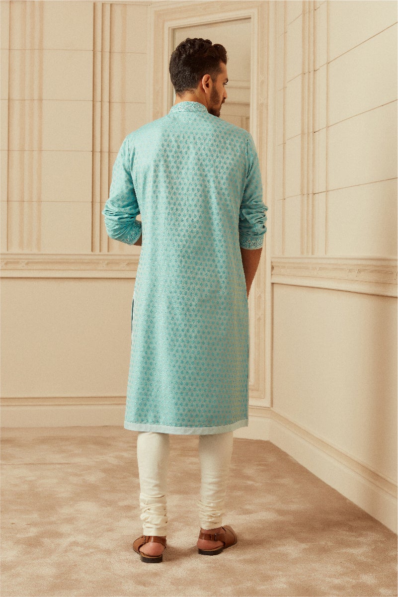 Sky Blue Textured Jacquard Kurta Set