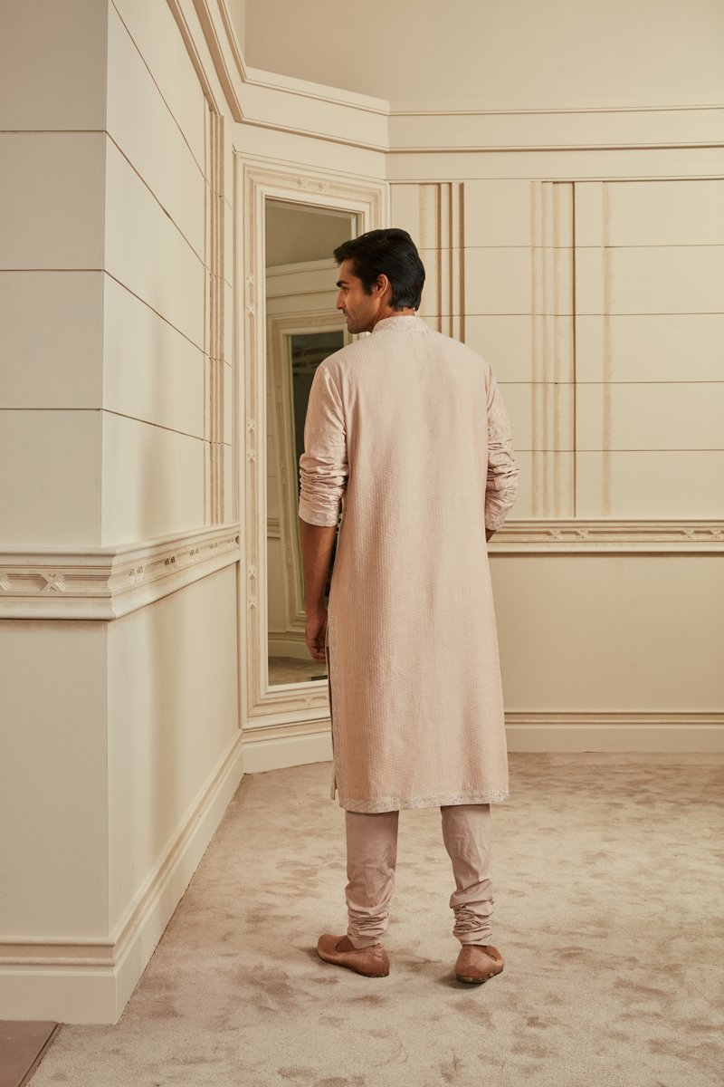 Salmon Thread Embroidery Kurta Set