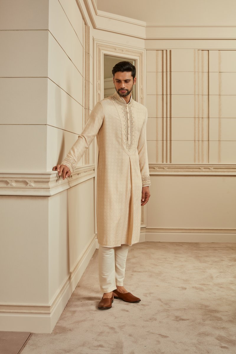 Light Pink Jacquard Kurta Set