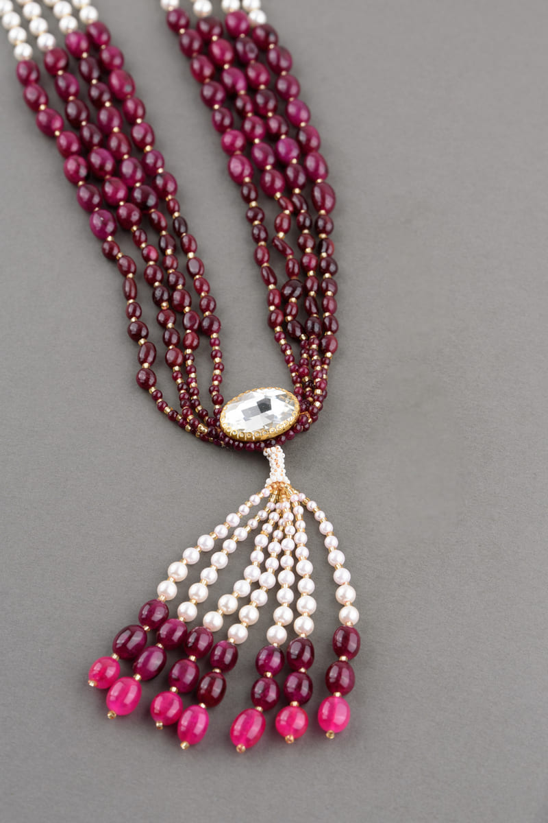 Maroon And White Four Layered Mala