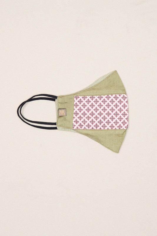 Two-Toned Peach-Jade Green Jaali Pattern Mask