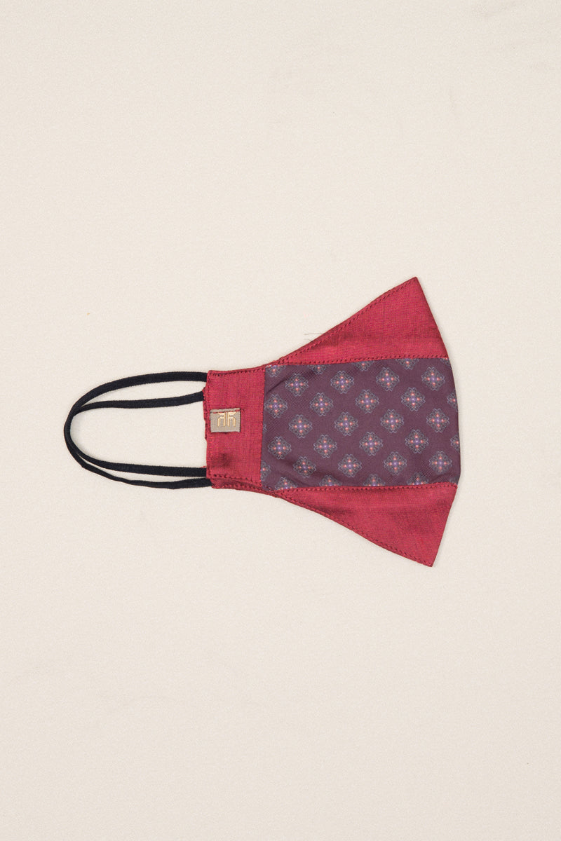 Two-Toned Geometric Motif Peach & Maroon Printed Mask