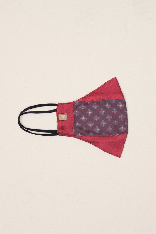 Two-Toned Geometric Motif Peach & Maroon Printed Mask