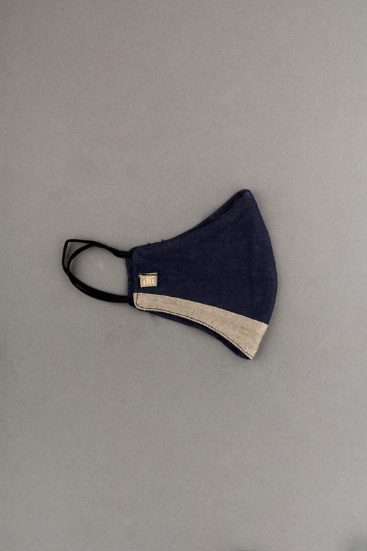 Navy Linen Mask Featuring Chawal Takka Details