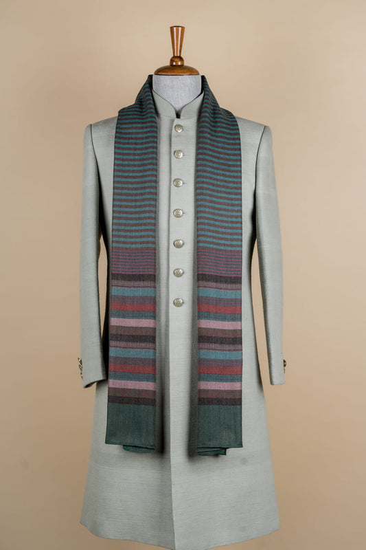 Shawl With Multi Stripes And Edge Finishing