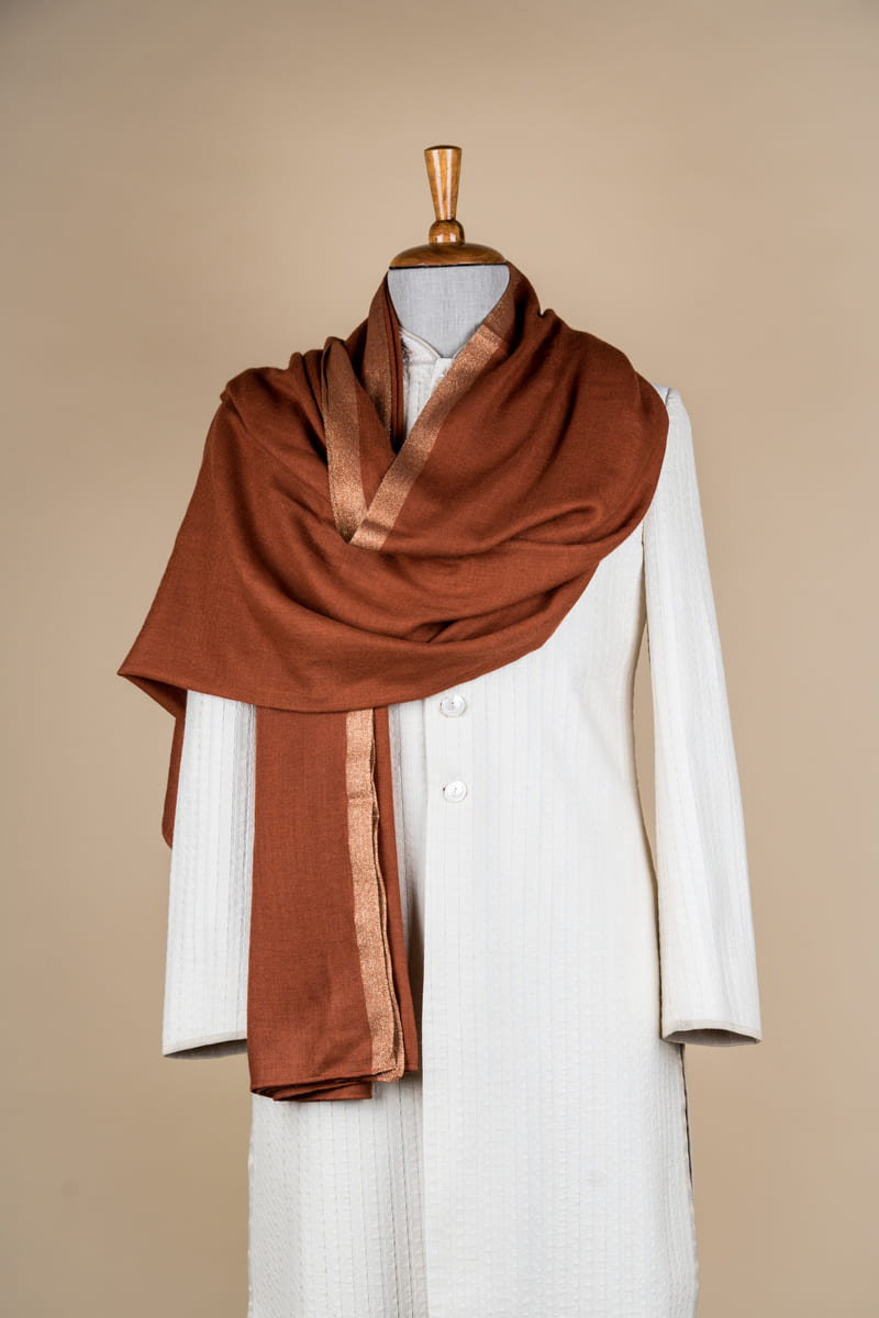 Orange Shawl With Golden Border