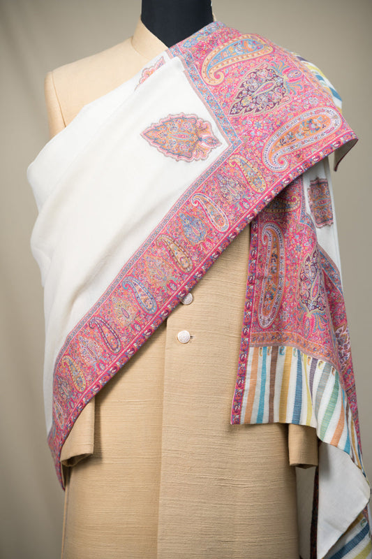 Ivory Paisley Striped Edges Shawl