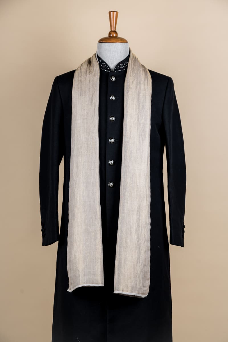 Beige- Blue Shawl With Golden Border
